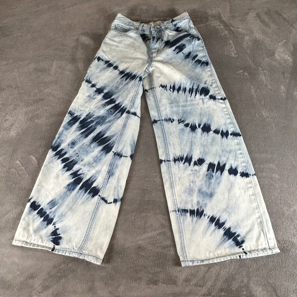 BDG Urban Outfitters Tie Dye Wide Leg Jeans High Rise Blue White 26